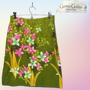 VTG 90's Rockabilly Style Green/Pink Floral Genna Golden Portland, OR Skirt Sz S